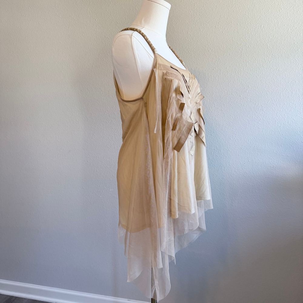 Authentic Icon Womens Boho Mesh Handkerchief Hem Tank Top Beige Medium NWT - Picture 5 of 7